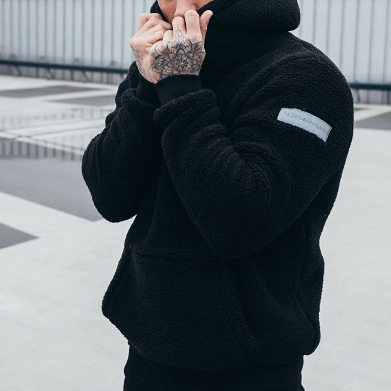 Men's relaxed fit fleece hoodie with kangaroo pocket, cozy soft casual pullover sweatshirt