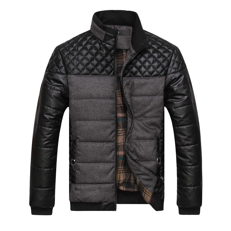 Men's olive quilted puffer jacket regular fit with ribbed cuffs and side pockets for winter warmth
