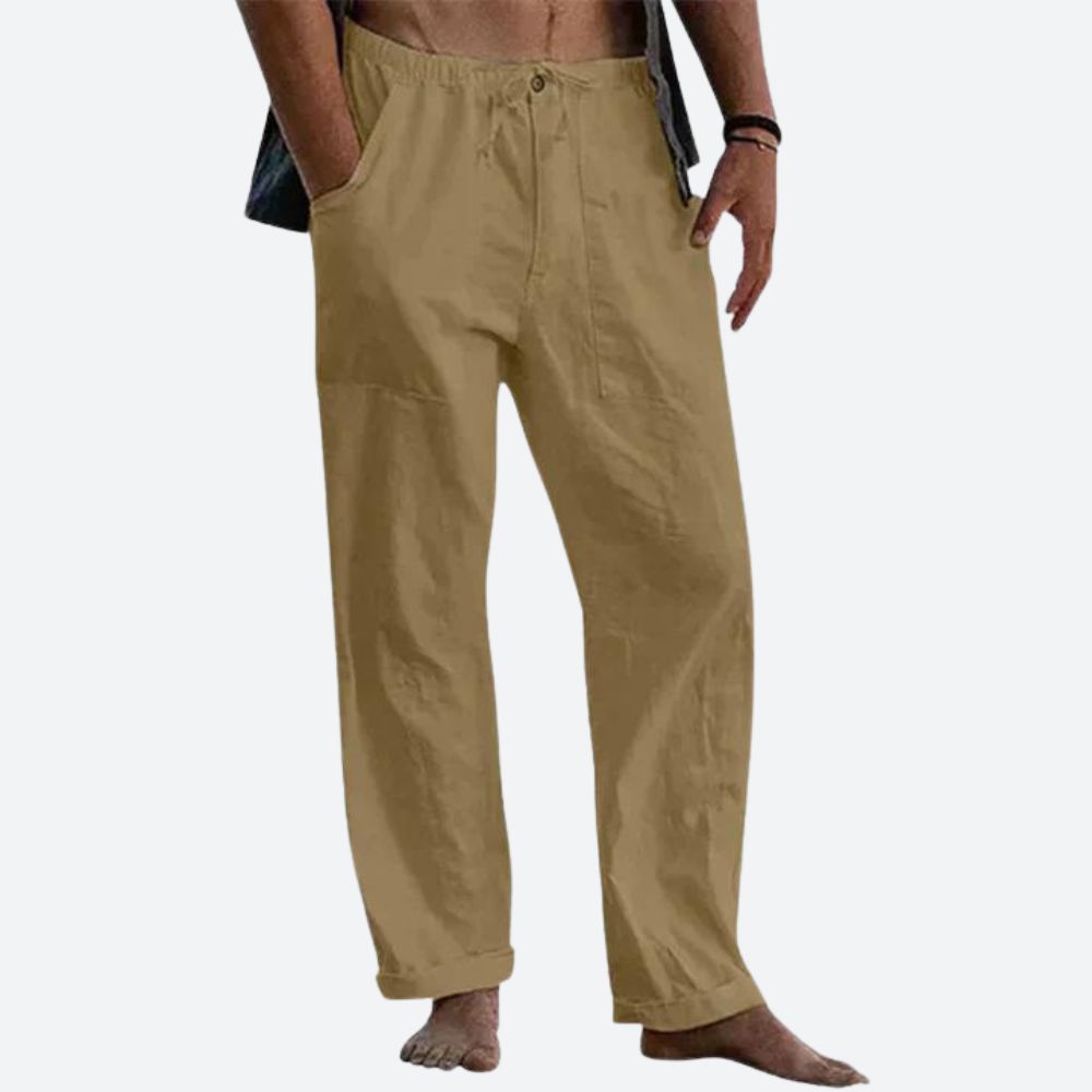 Men's beige linen pants relaxed fit breathable lightweight summer trousers with casual comfort