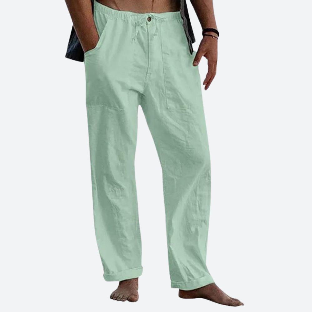 Men's beige linen pants relaxed fit breathable 100% linen fabric lightweight summer casual comfort