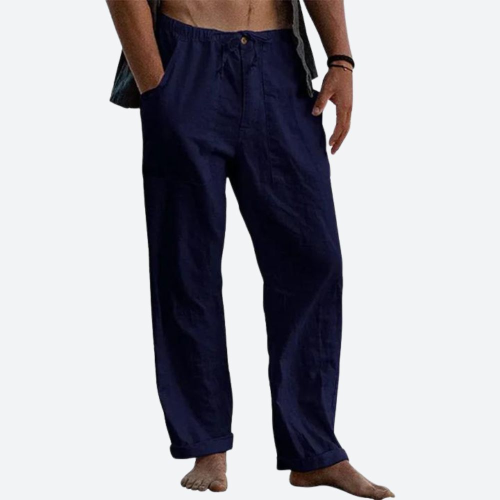 Men's beige linen pants relaxed fit breathable lightweight summer comfort casual style