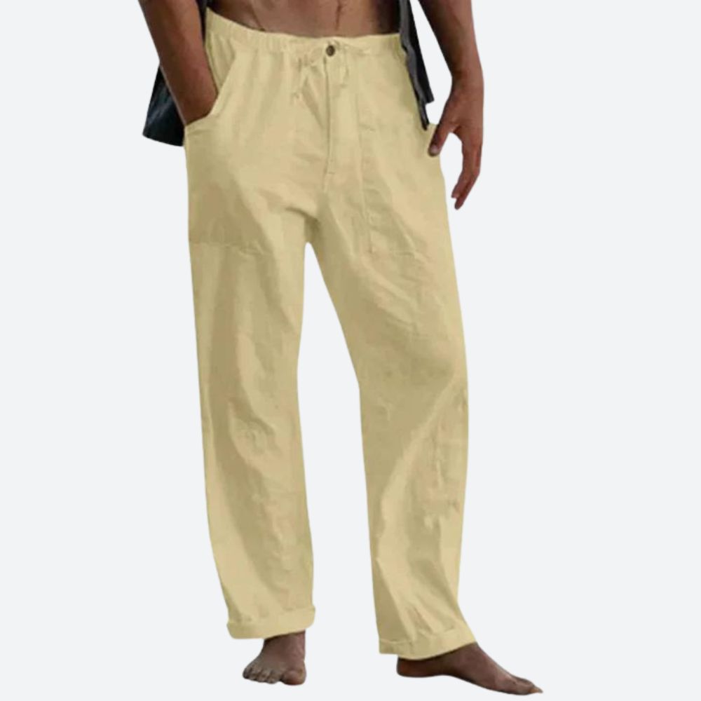 Men's beige linen pants relaxed fit breathable casual summer trousers 100% natural fabric