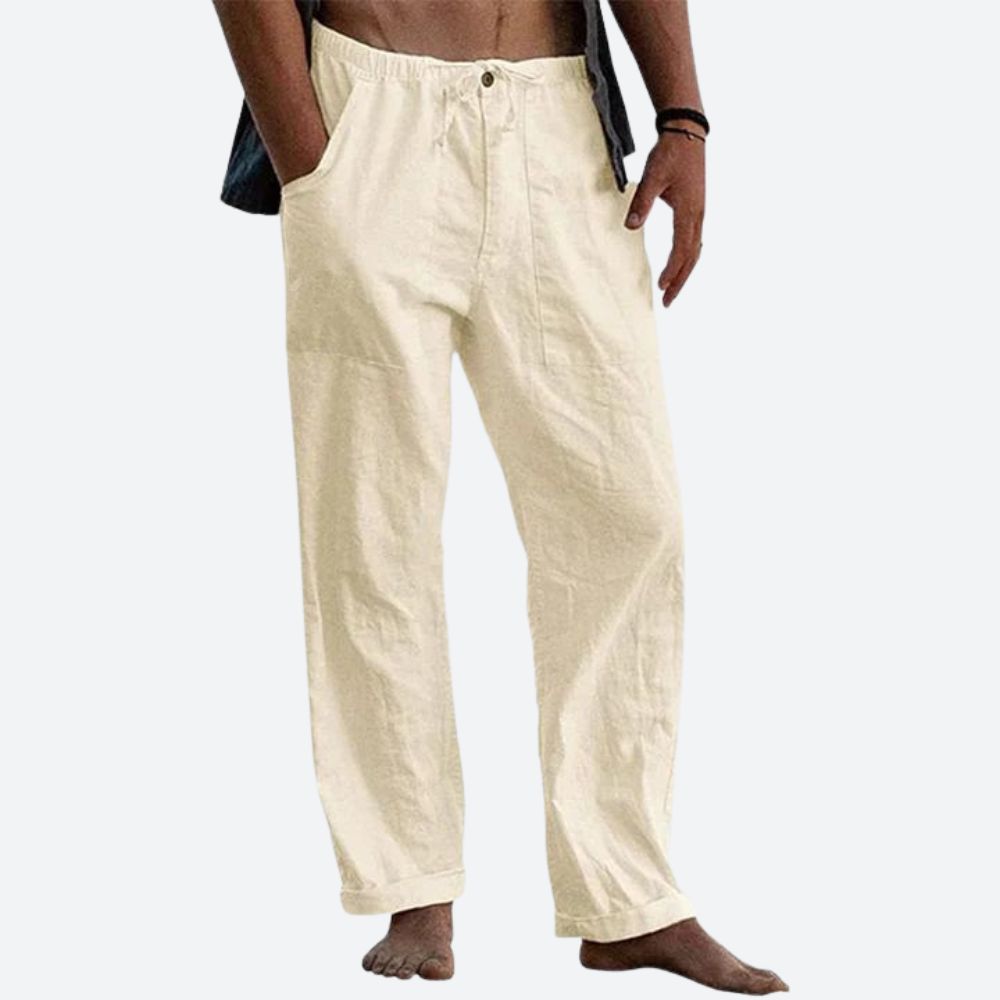 Men's beige linen pants relaxed fit breathable casual summer trousers 100% natural fabric