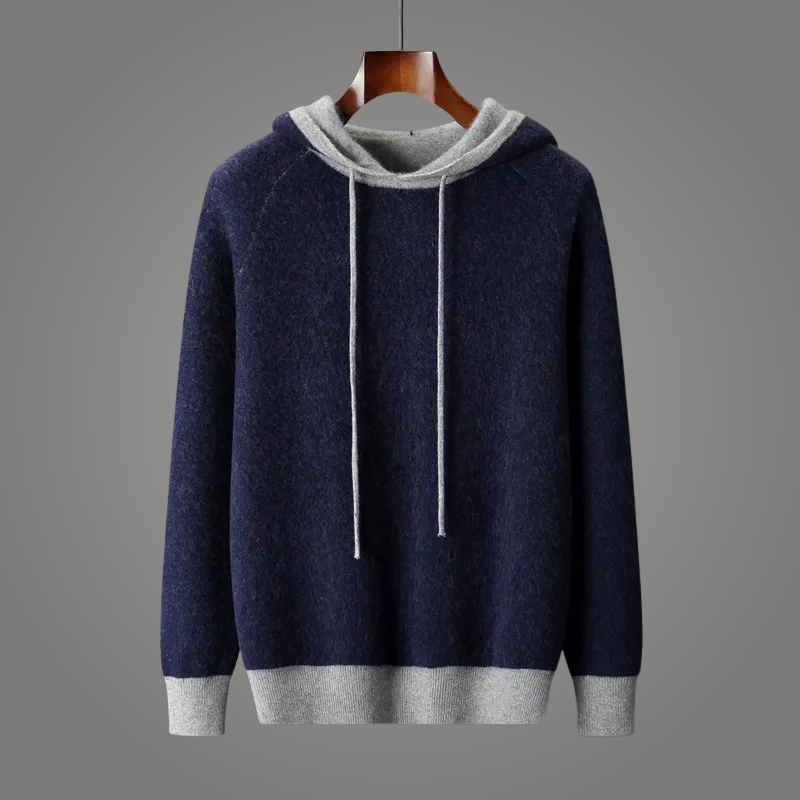 Heavyweight 100% cashmere unisex hoodie oversized knit with contrast hood and hem trim