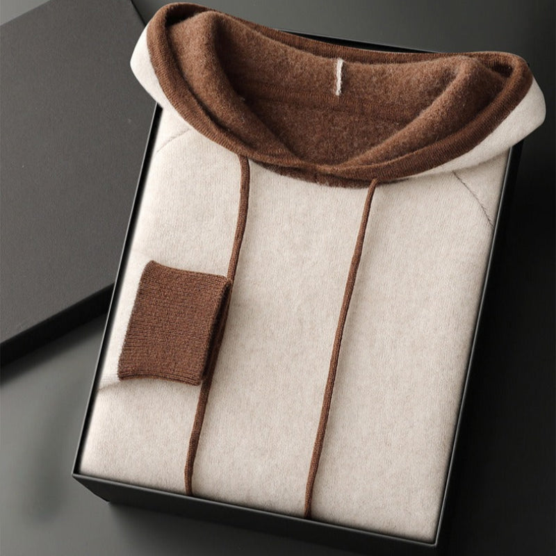 Heavyweight 100% cashmere unisex hoodie oversized knit silhouette with contrast hood trim