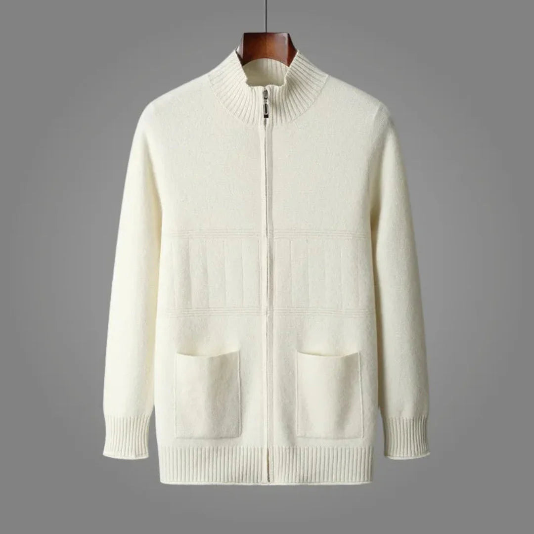 Women's ultra-soft premium wool full-zip cardigan, timeless silhouette with adjustable V-neck closure