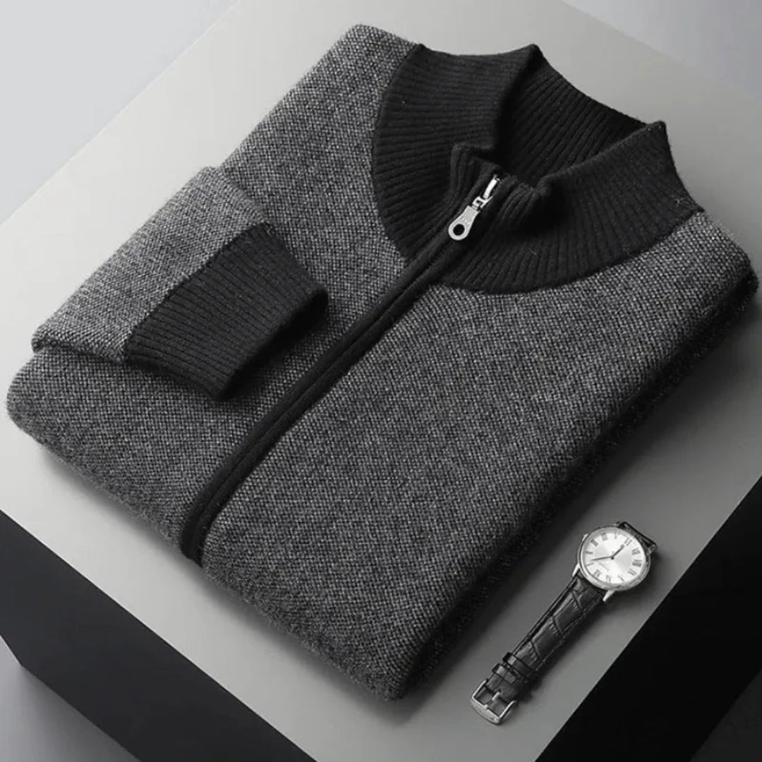 Nash cashmere full-zip sweater premium blend ribbed trim soft knit breathable everyday casual style