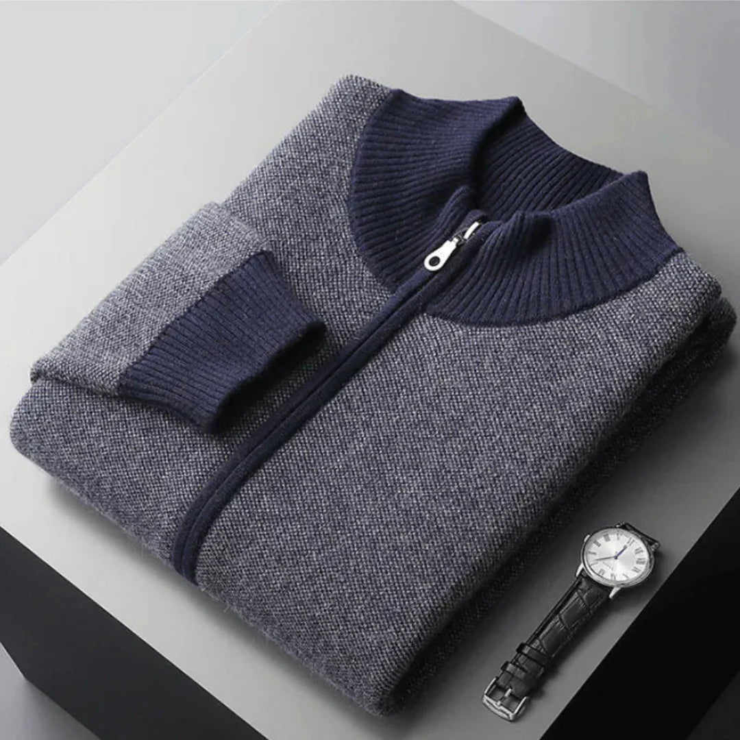 Nash cashmere full-zip sweater premium wool blend ribbed trim soft knit everyday casual style