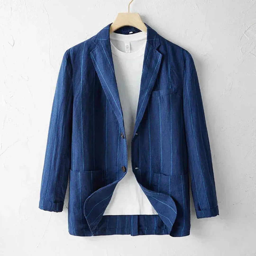 Men's striped linen blazer lightweight smart casual relaxed tailoring breathable summer style