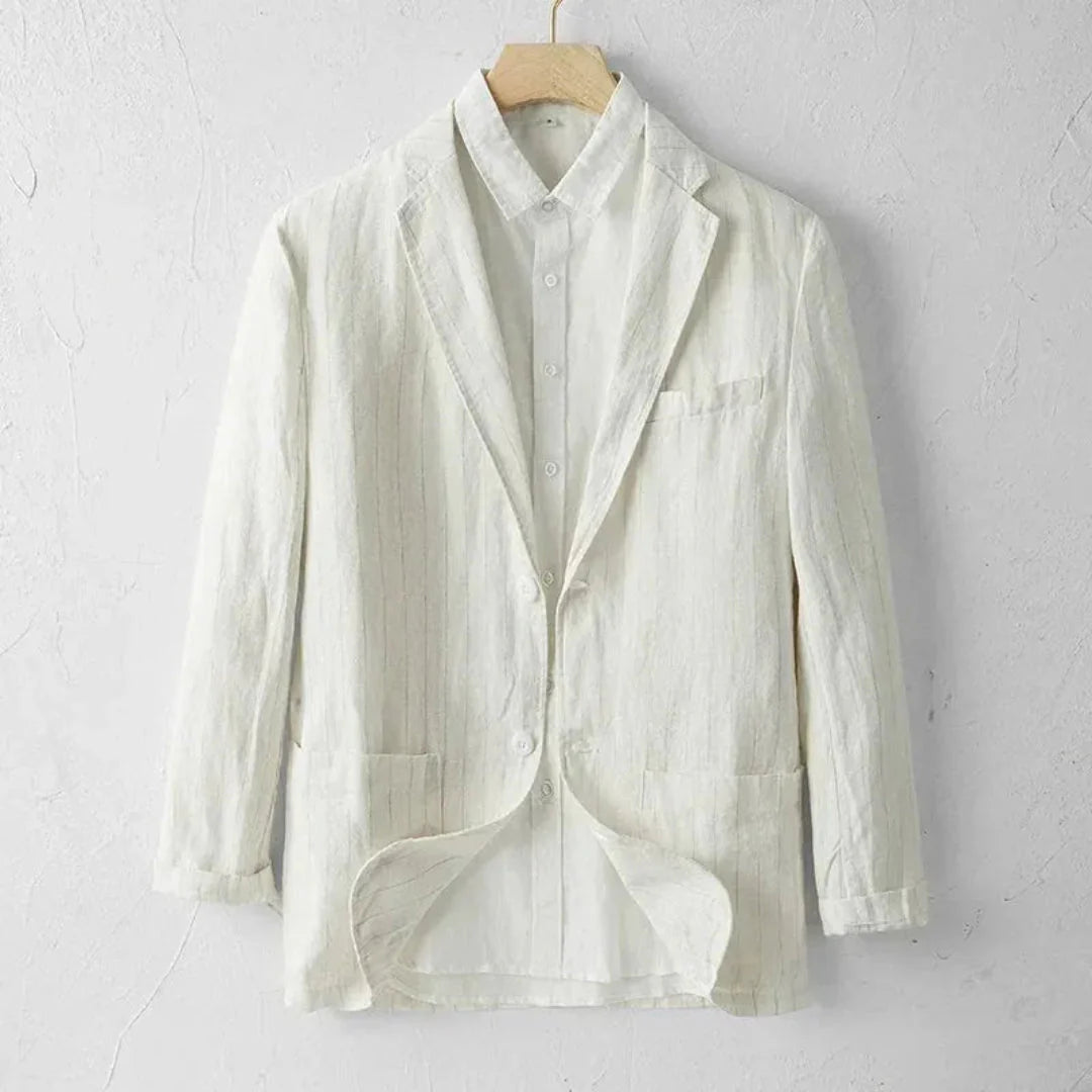 Men's striped linen blazer lightweight smart casual relaxed tailoring breathable summer jacket
