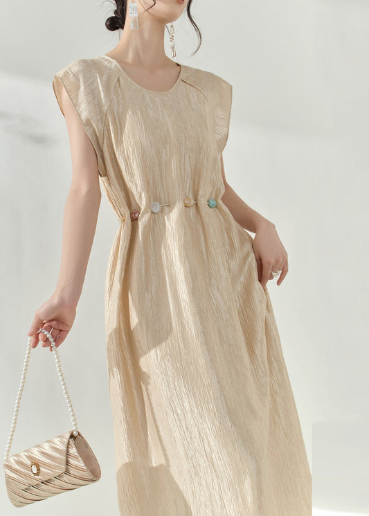 Robe longue slim patchwork champagne naturel pour l'été - Urbann-Vibe