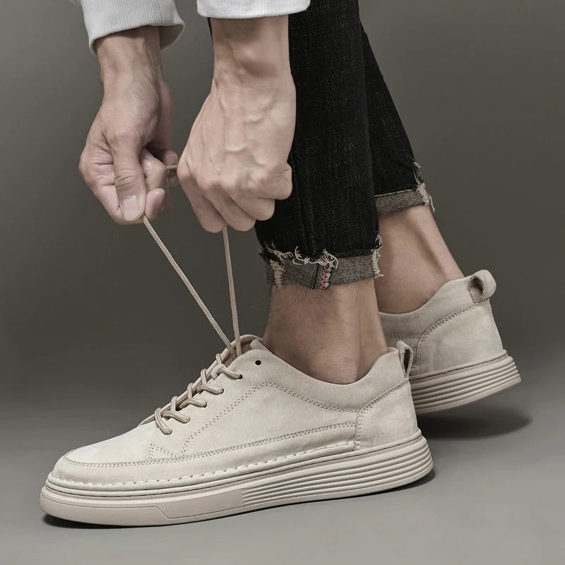 Navarro brown suede leather lace-up shoes with topstitching, cushioned comfort for urban wear