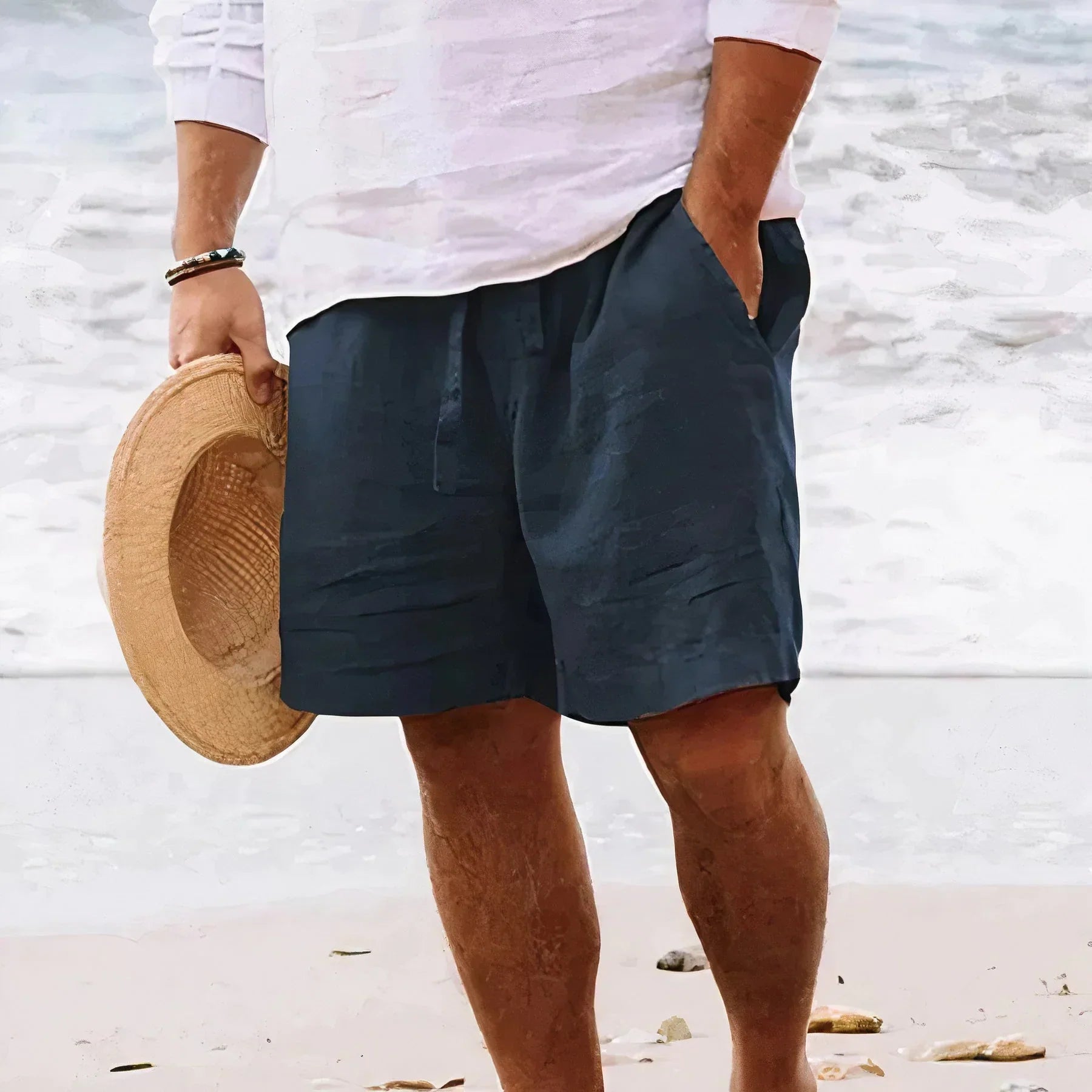 Men's beige linen shorts relaxed fit breathable lightweight casual summer everyday wear