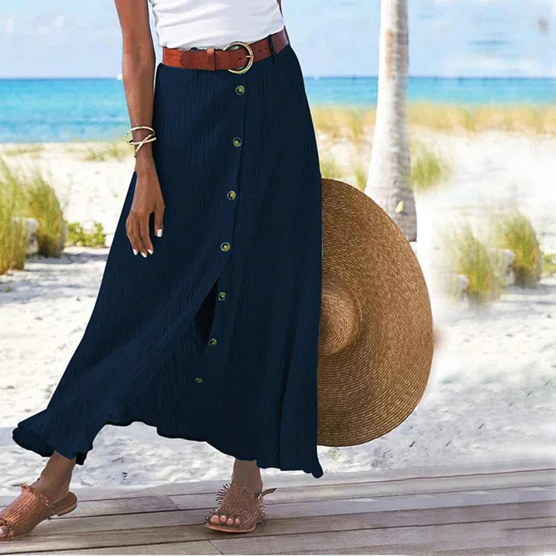Women's ivory cotton maxi skirt A-line silhouette with elastic waistband soft skin-friendly fabric