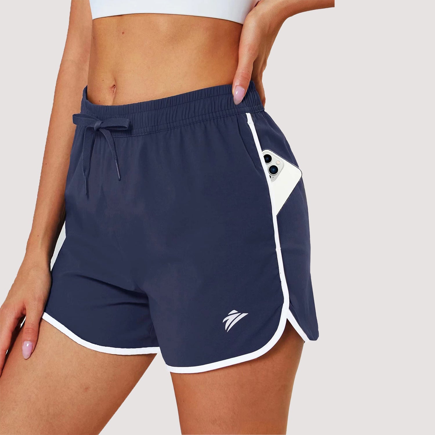 Women's black running shorts with 7-pocket design, quick-dry nylon-spandex fabric, ideal for active runners