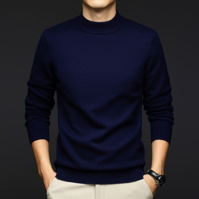 Men's slim fit navy pullover sweater soft cotton ribbed crew neck casual everyday style