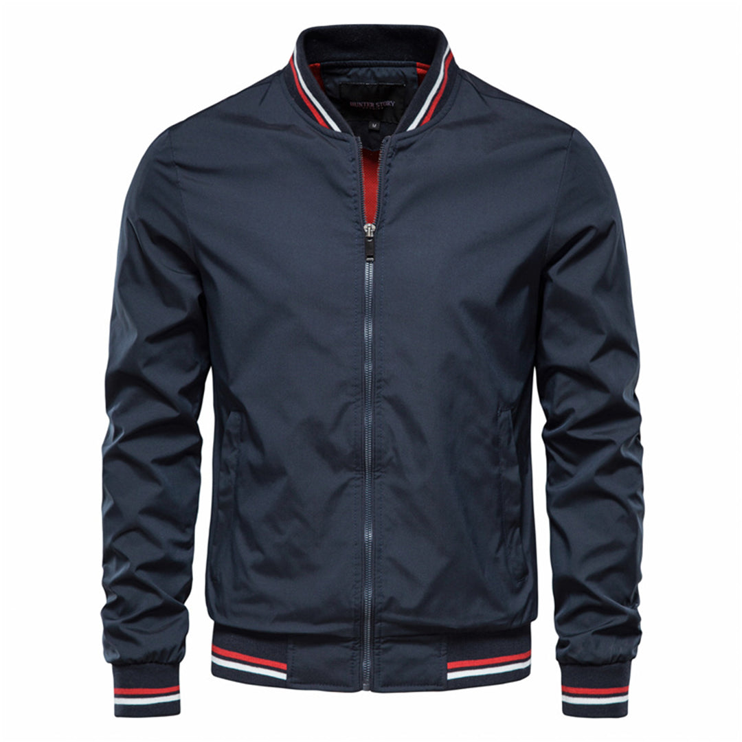 Men's black modern streetwear bomber jacket sleek urban silhouette lightweight daily layering