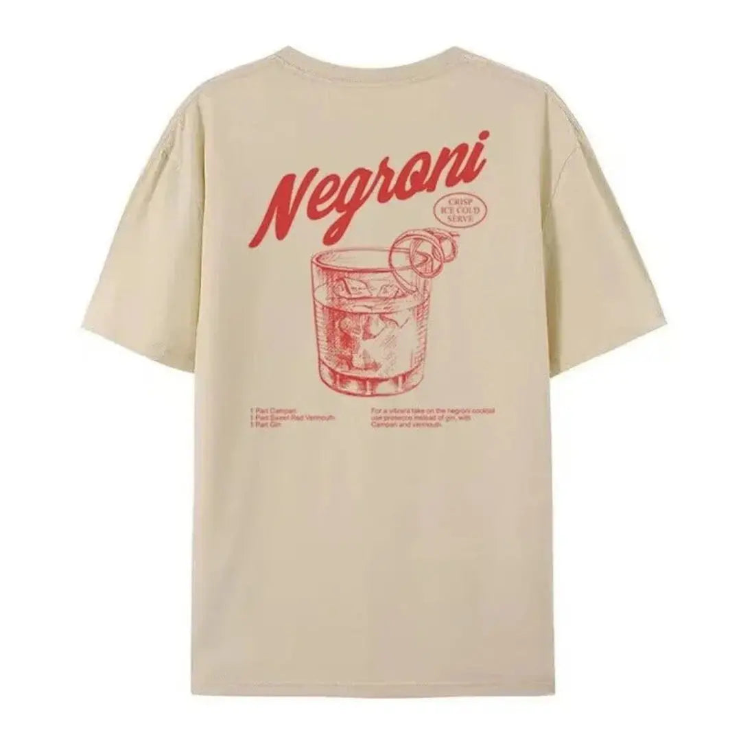 Vintage graphic cotton tee black relaxed unisex fit with retro Negroni cocktail print