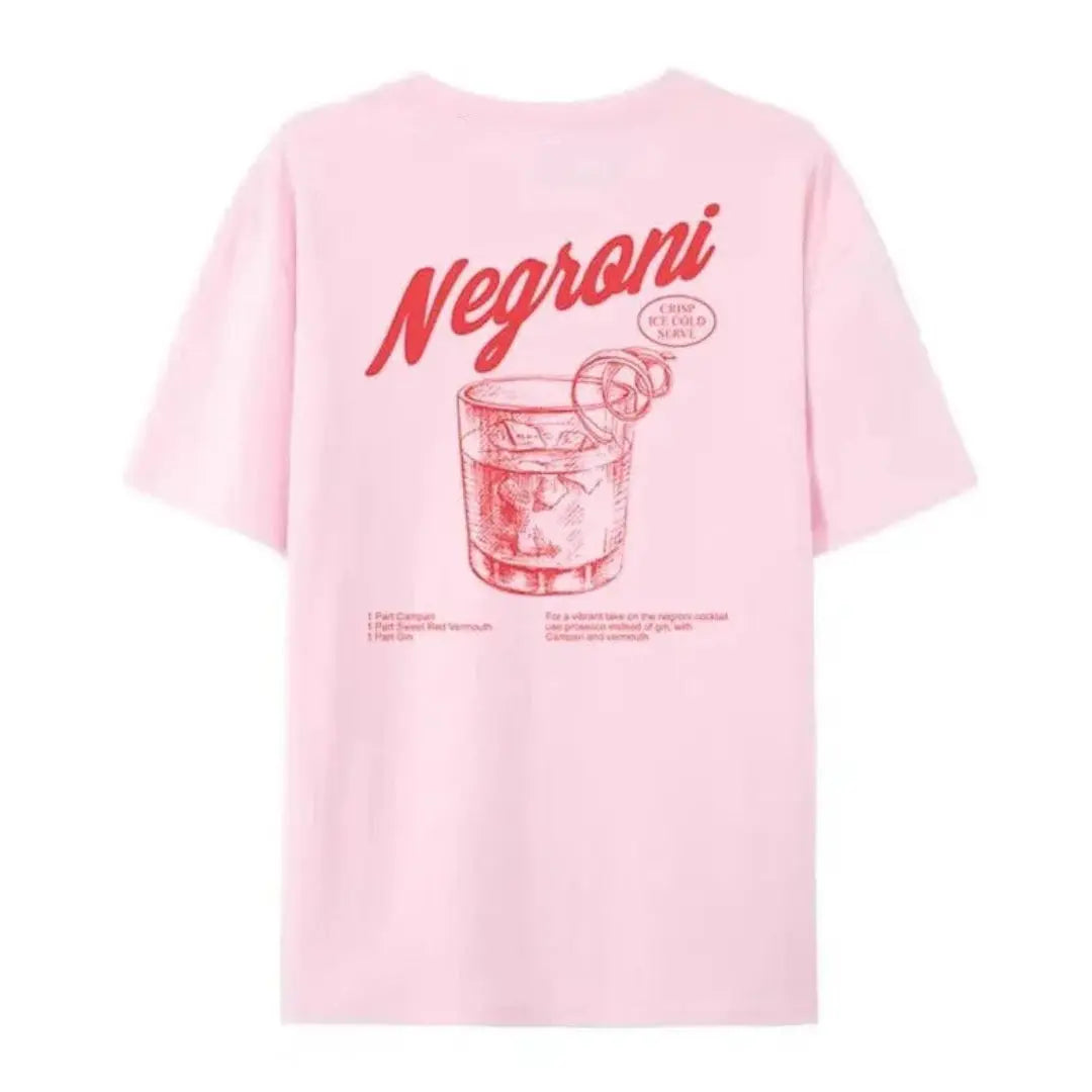 Vintage graphic cotton tee black relaxed unisex fit with retro Negroni cocktail print