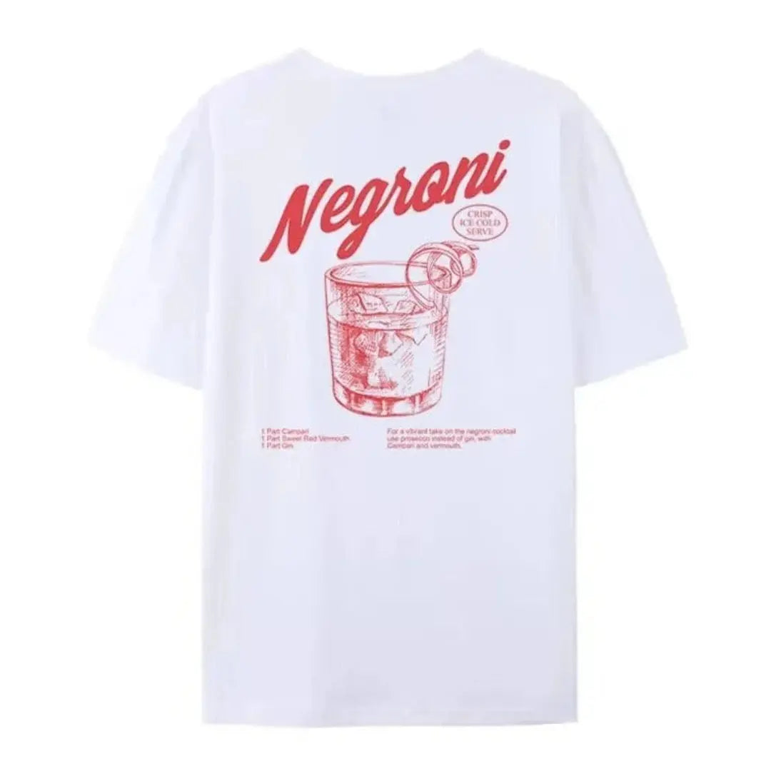 Vintage graphic cotton tee black relaxed unisex fit retro Negroni cocktail print