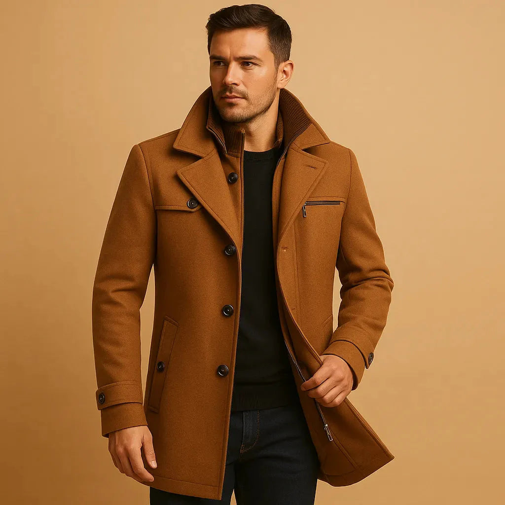 Men's Neil classic wool-blend overcoat tailored fit warm winter coat premium craftsmanship