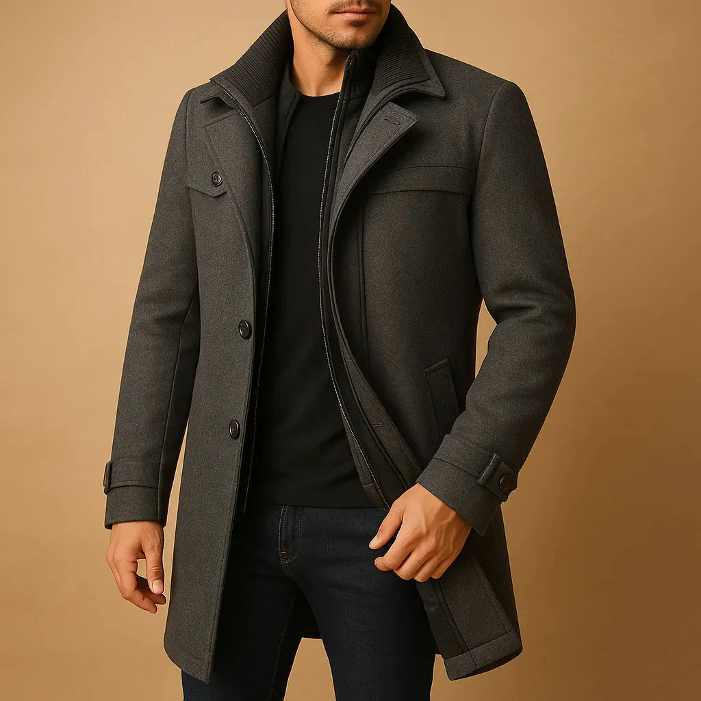 Men's Neil classic wool-blend overcoat tailored fit warm structured winter coat premium craftsmanship