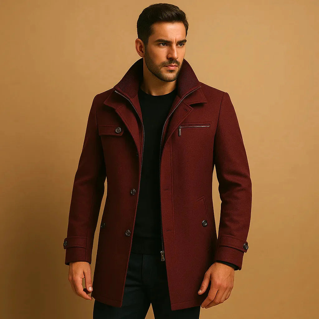 Men's charcoal wool-blend overcoat tailored fit classic winter coat with premium structured silhouette