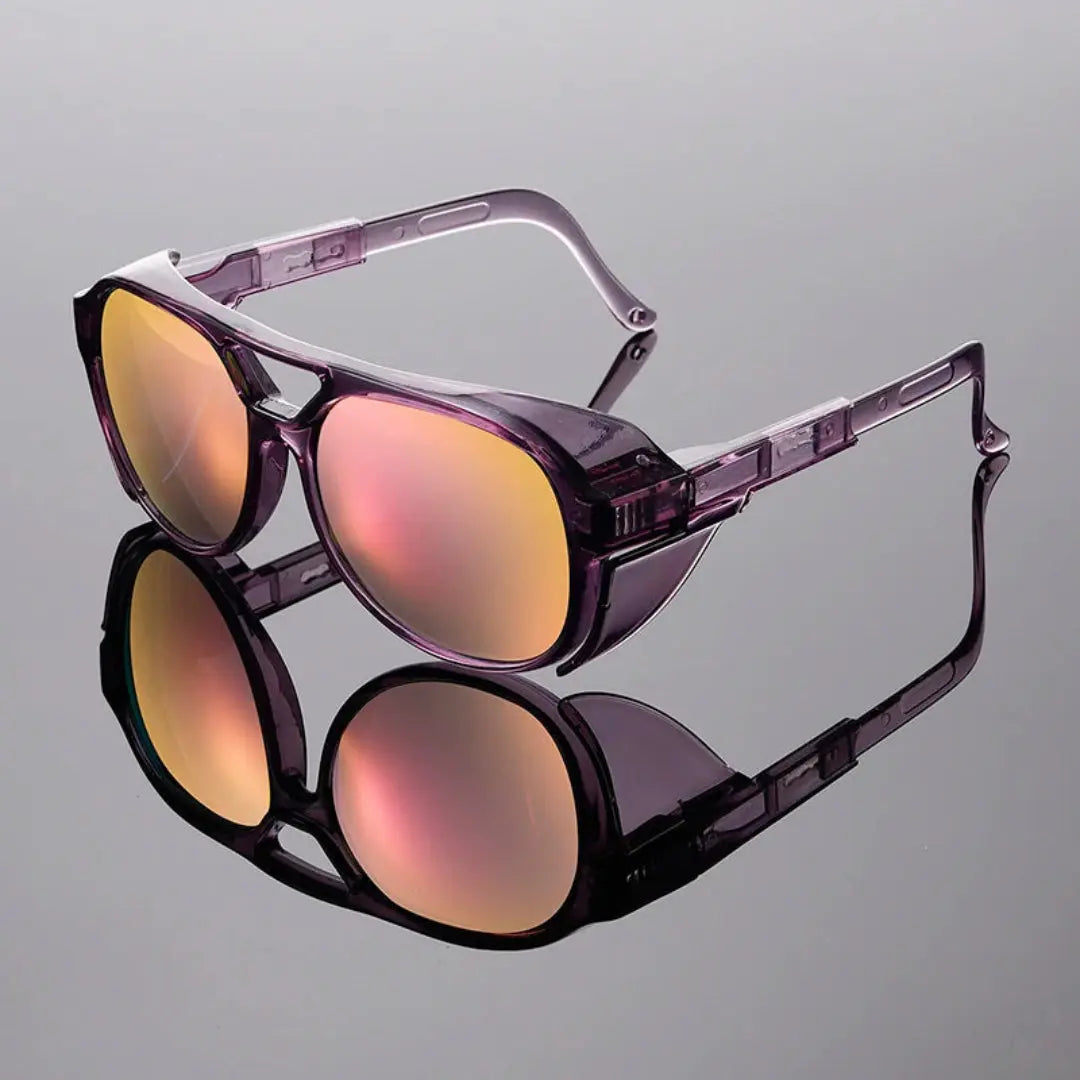 Round translucent frame sunglasses with mirrored lenses lightweight futuristic main character style