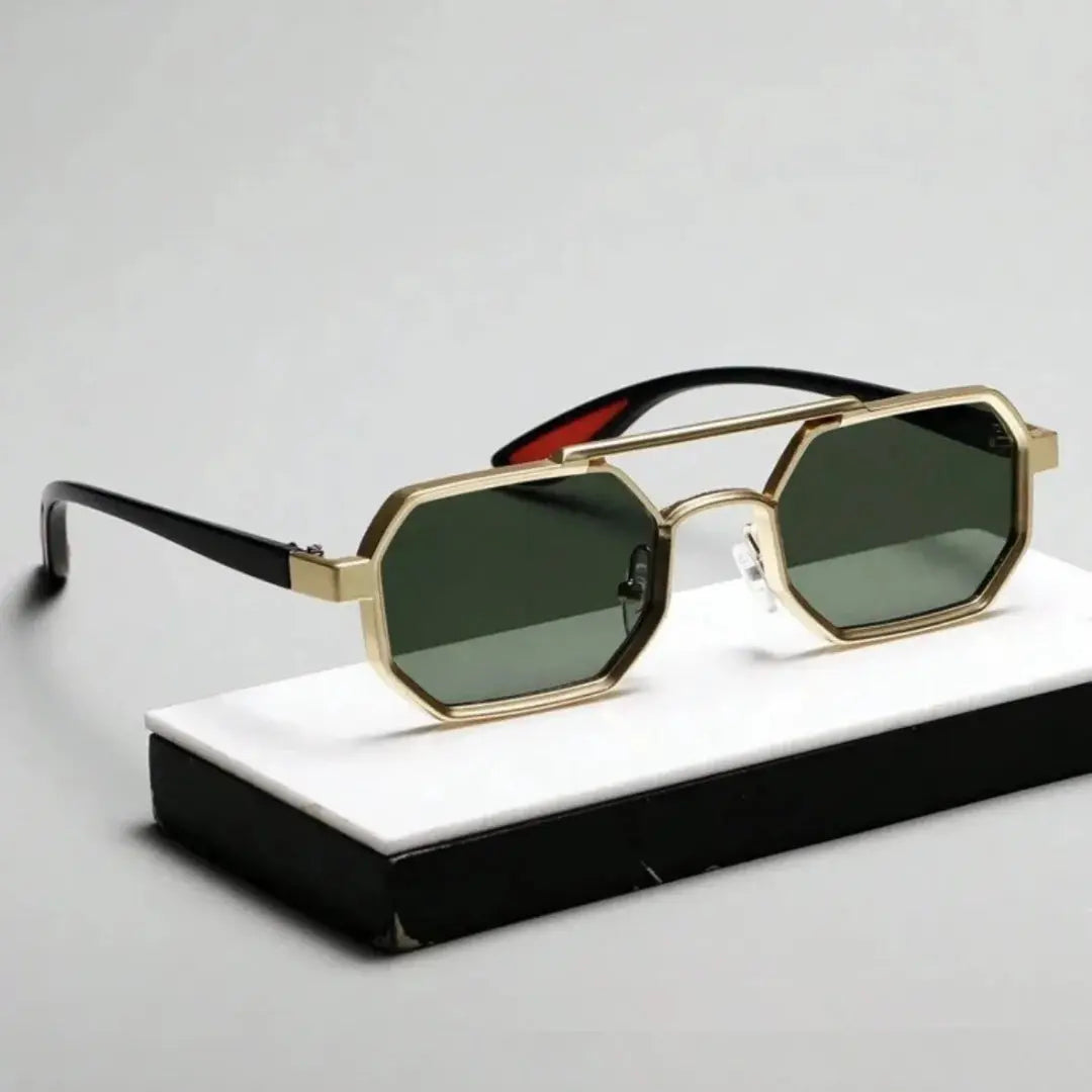 Retro unisex octagonal sunglasses bold geometric black frame streetwear shades vintage-inspired