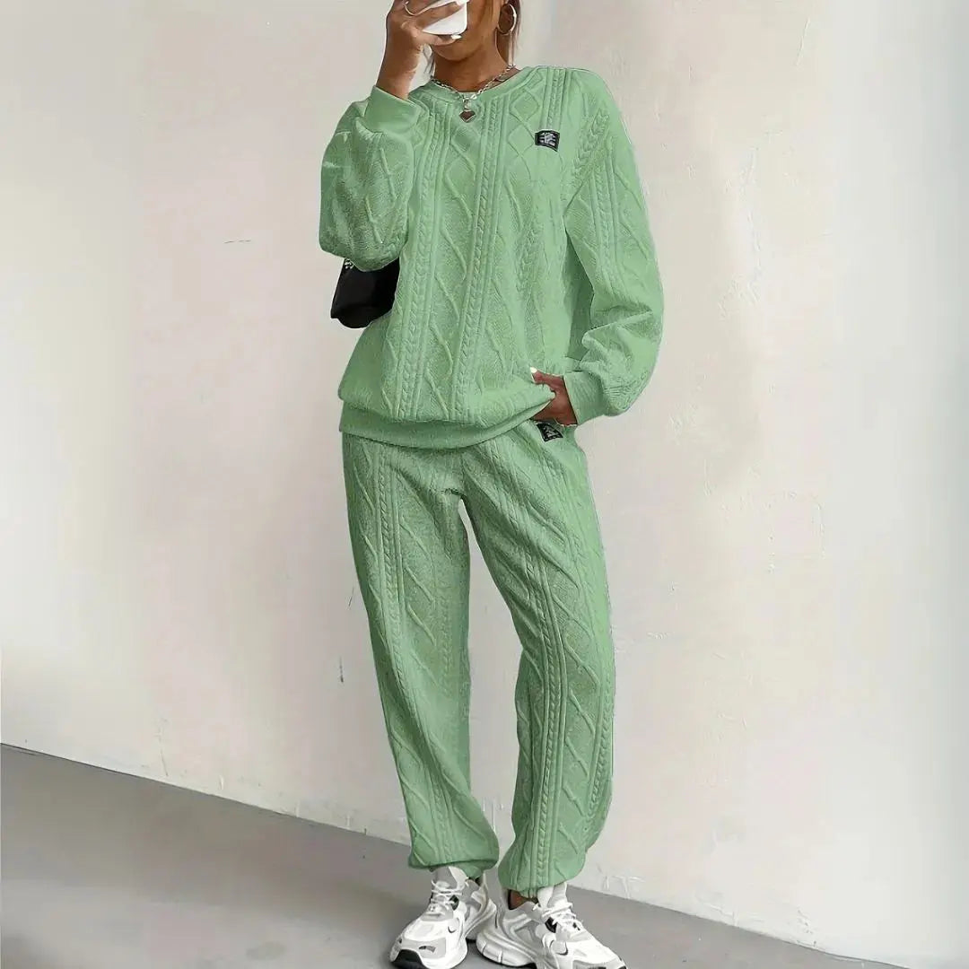 Women's cable knit lounge set two-piece textured cozy relaxed silhouette neutral tones