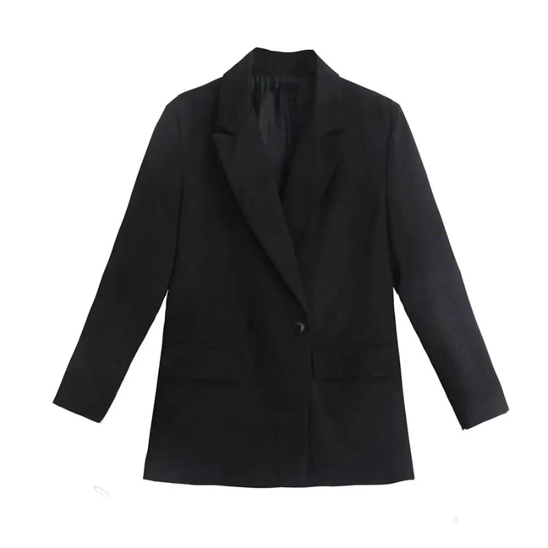 Women's double-breasted tailored blazer with notch lapels, polished professional style cotton-viscose blend