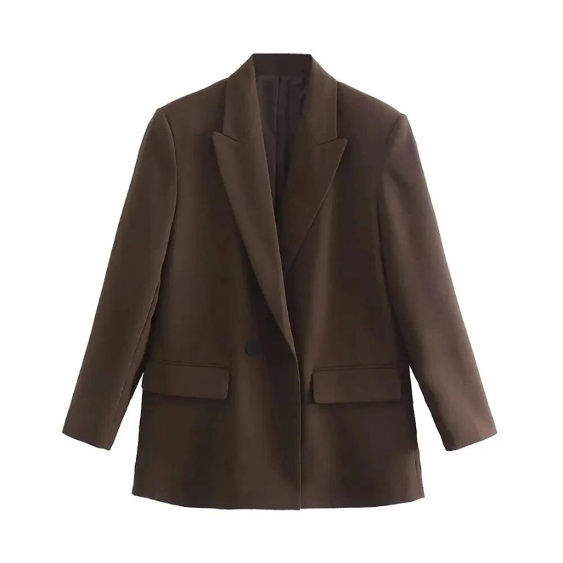 Women's double-breasted tailored blazer with notch lapels, polished professional fit in classic style