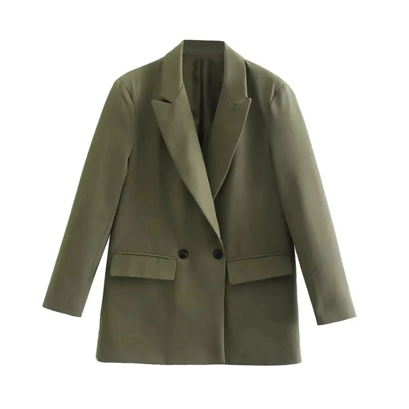Women's double-breasted tailored blazer with notch lapels, cotton-viscose blend for a polished professional look