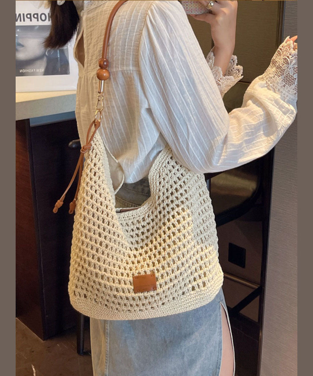 Nouveau sac à bandoulière en paille tissée de grande capacité abricot - Urbann-Vibe
