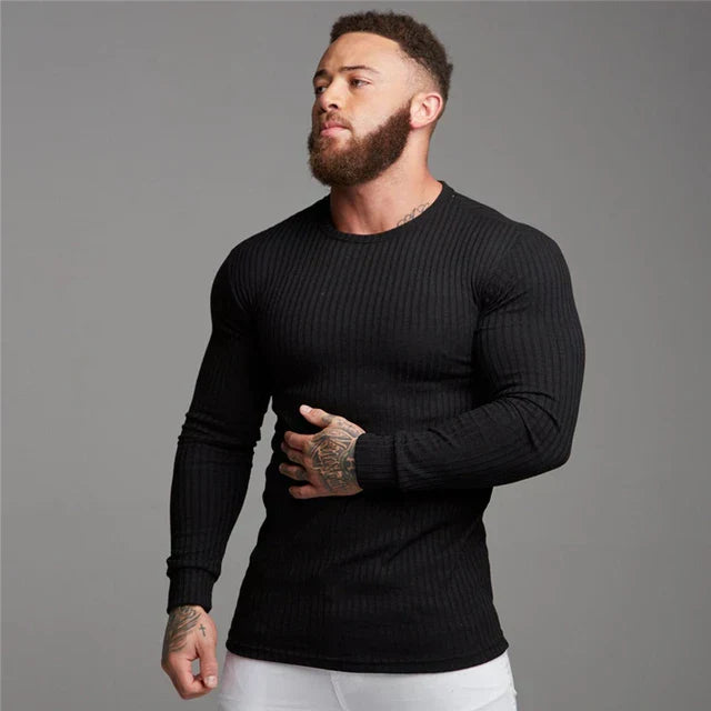 Men's slim-fit 100% pure cashmere sweater in classic neutral tone with luxurious plush texture