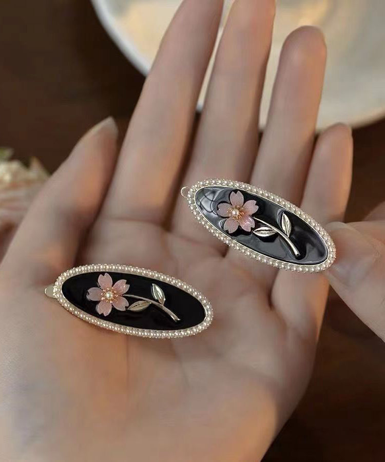 Nouvelle épingle à cheveux en alliage de cuivre noir et résine perlée Flora - Urbann-Vibe