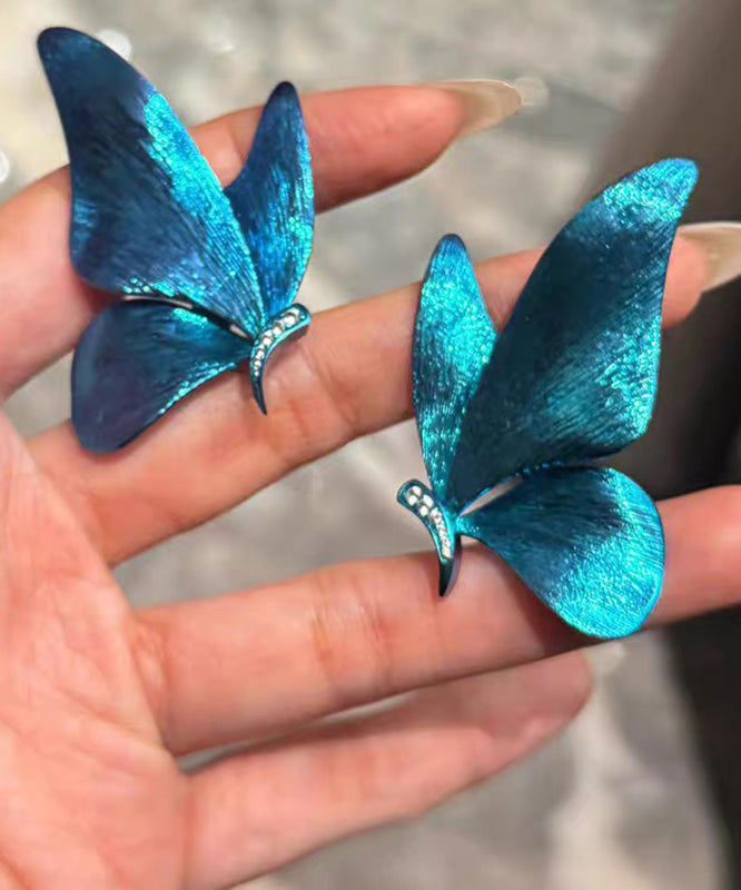 Nouvelles boucles d'oreilles à tige papillon en argent sterling bleu et résine - Urbann-Vibe