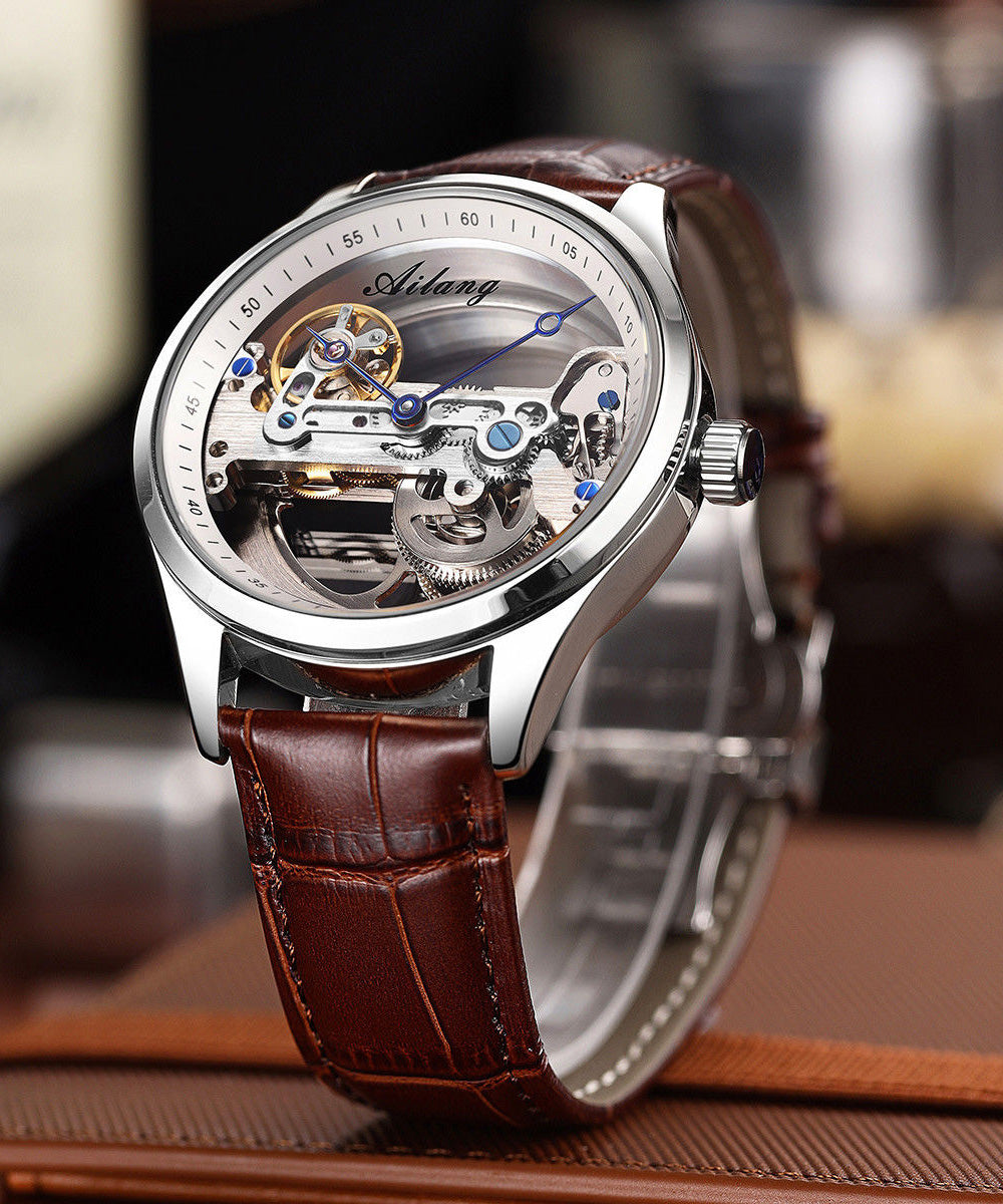 Nouvelle montre étanche en cuir marron ajouré - Urbann-Vibe