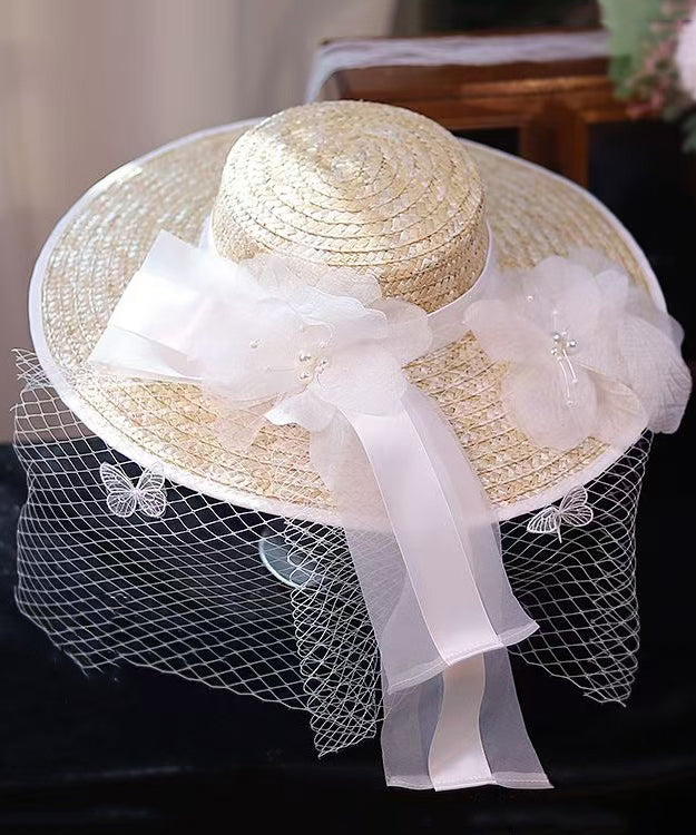 Nouveau chapeau de paille de style campagnard à fleurs en dentelle française - Urbann-Vibe