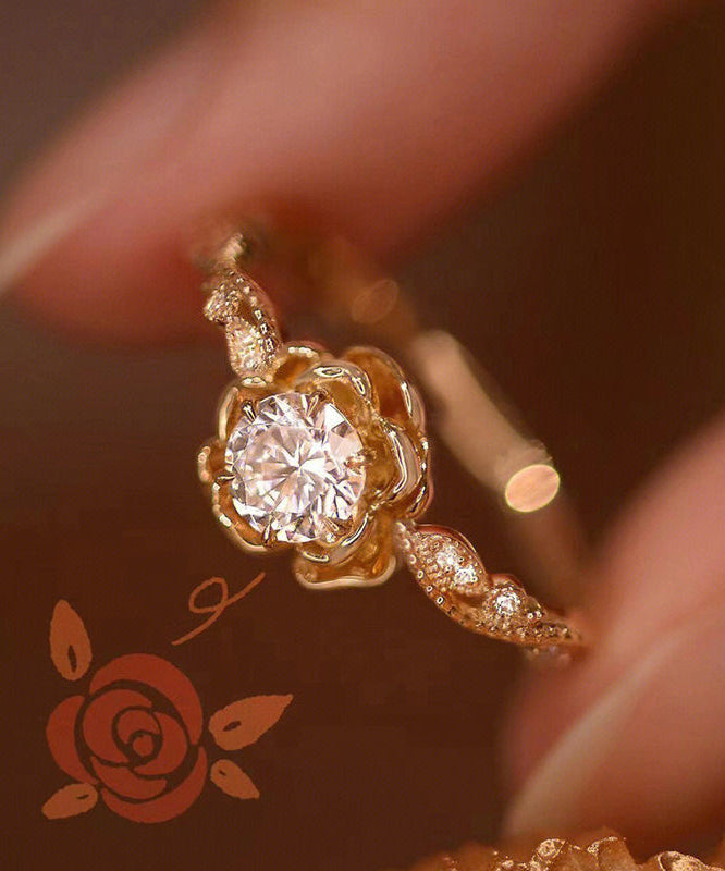 Nouvelles bagues en alliage d'or avec pierres précieuses incrustées de zircons roses - Urbann-Vibe