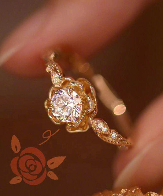 Nouvelles bagues en alliage d'or avec pierres précieuses incrustées de zircons roses - Urbann-Vibe