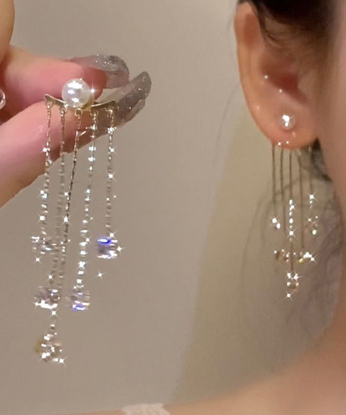 Boucles d'oreilles pendantes en alliage de cuivre doré et perles de zircon - Urbann-Vibe