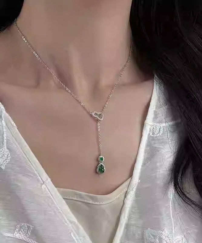 Nouveau collier pendentif pompon en argent sterling vert avec zircon émeraude calebasse - Urbann-Vibe