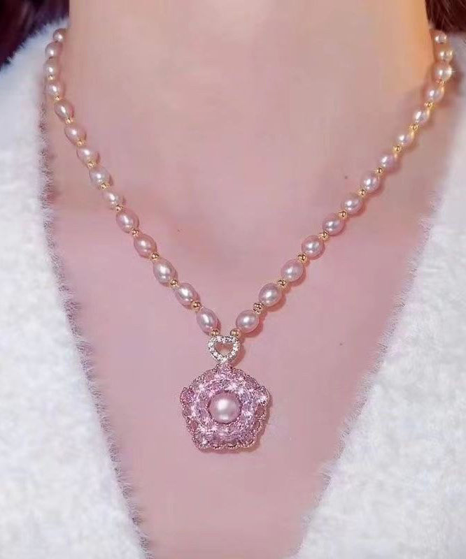 Nouveau collier avec pendentif en perles de zircon violet clair et cuivre surdoré - Urbann-Vibe
