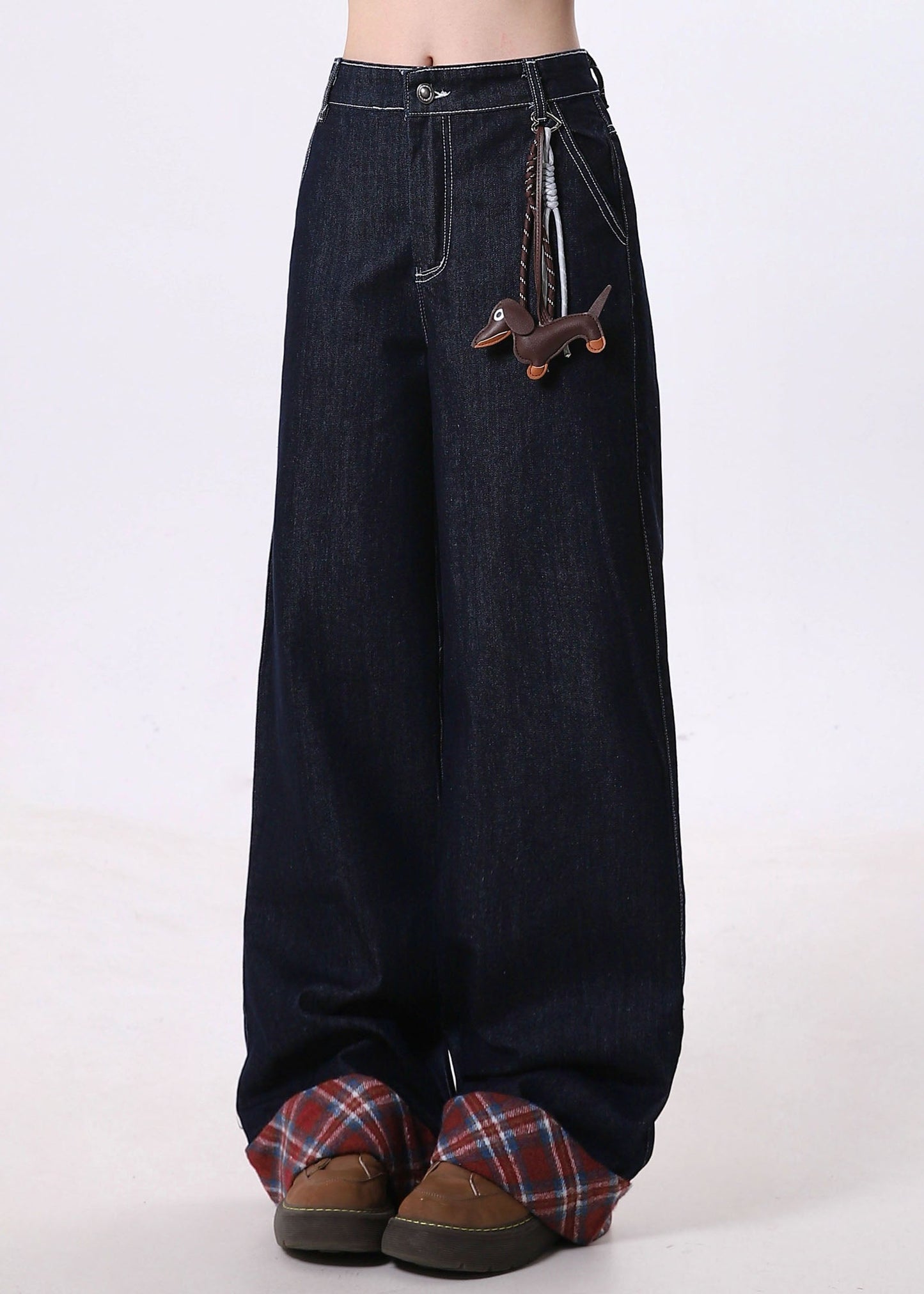 Pantalon large en denim bleu marine avec poches patchwork, nouvelle collection printemps - Urbann-Vibe
