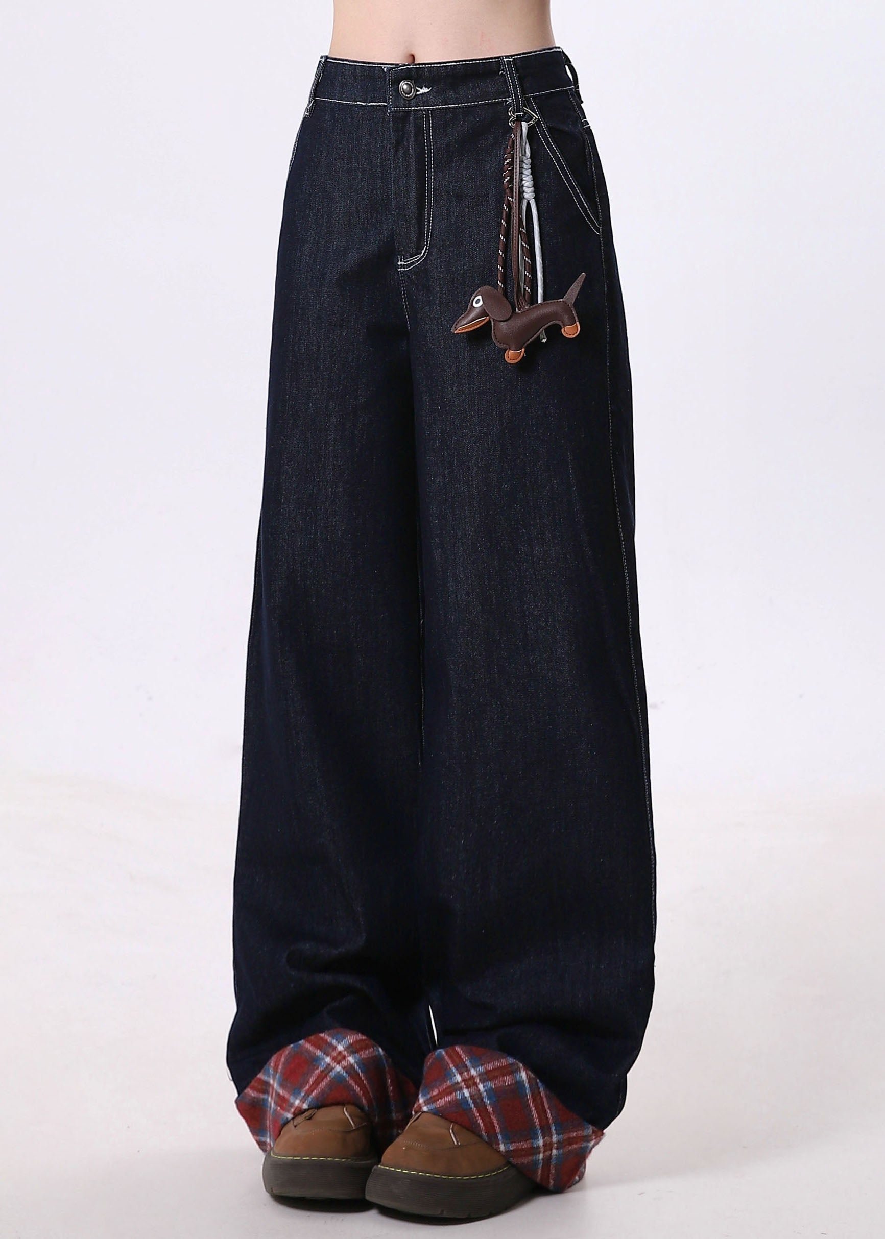 Pantalon large en denim bleu marine avec poches patchwork, nouvelle collection printemps - Urbann-Vibe