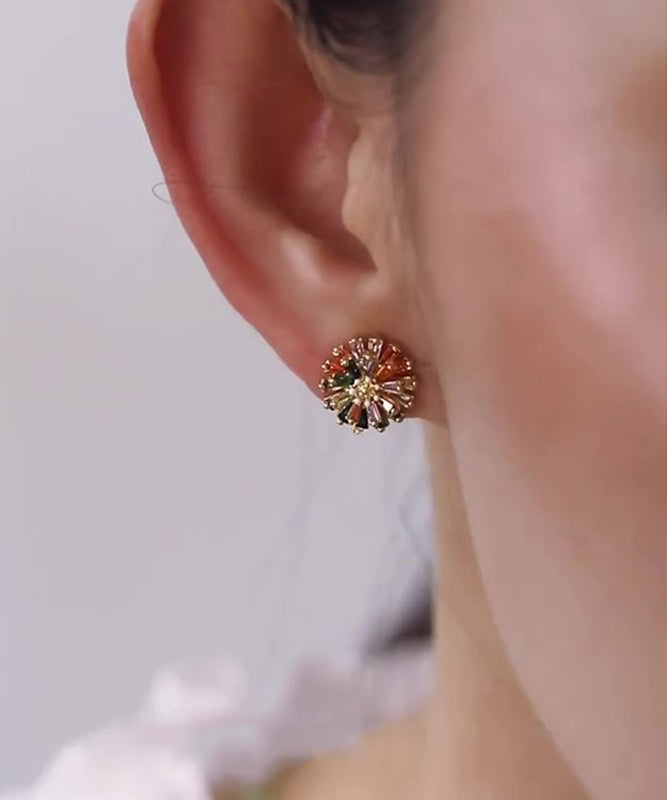 Nouvelles boucles d'oreilles à tige florales en argent sterling et zircon arc-en-ciel - Urbann-Vibe