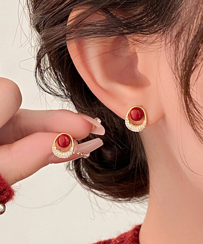 Nouvelles boucles d'oreilles à tige en perles de zircon surdorées en cuivre rouge - Urbann-Vibe