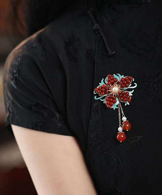 Nouvelles broches à pampilles en argent sterling rouge surdoré avec perles et cristaux - Urbann-Vibe