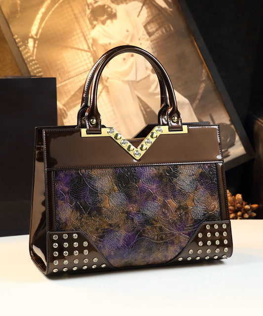 Nouveau sac fourre-tout rétro en similicuir marron jacquard et zircon - Urbann-Vibe